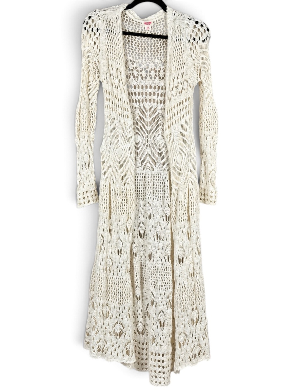 Mossimo Ivory Crochet Lace Maxi Duster Cardigan Womens Medium Boho Festival Y2K